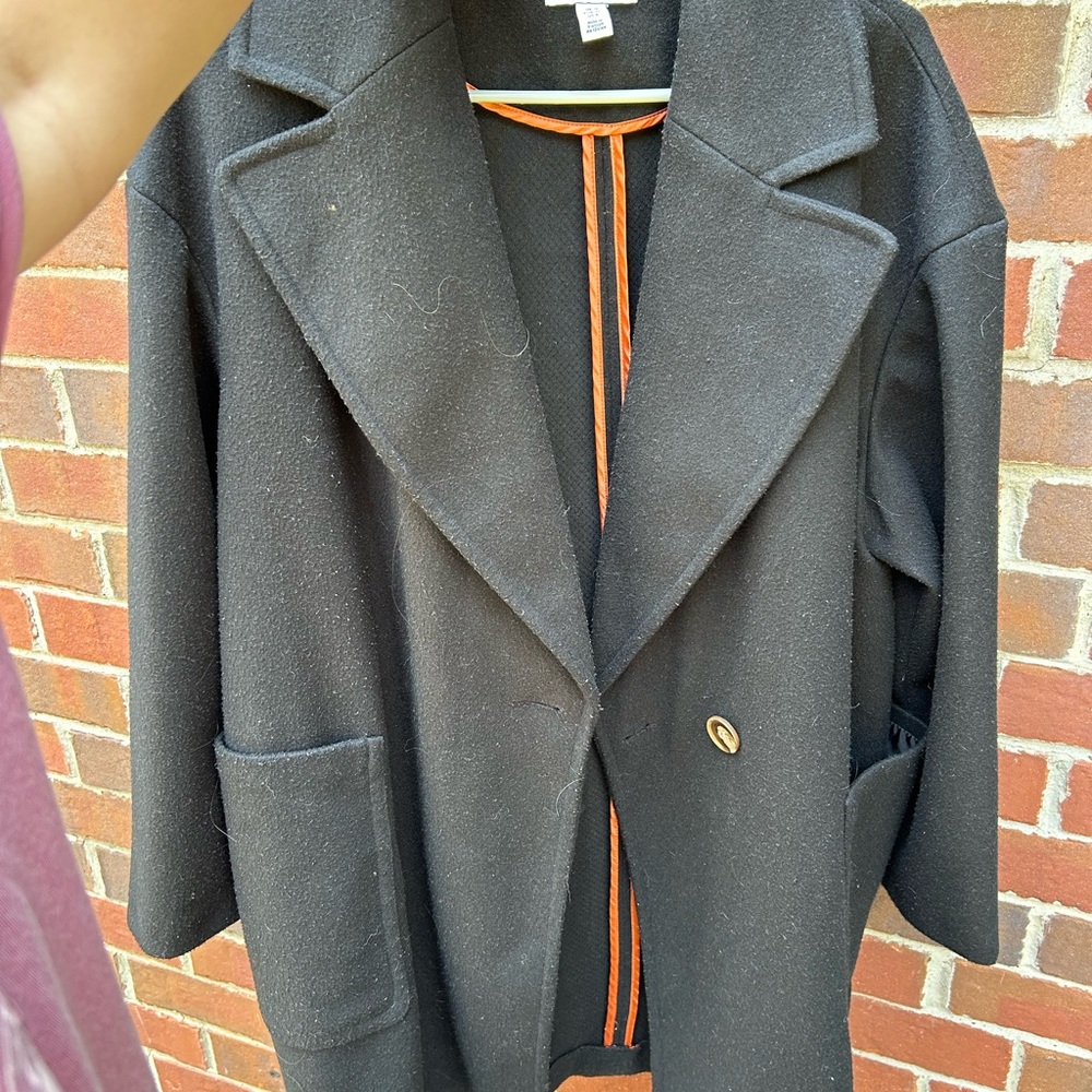 Topshop Black Trench Coat with Wide Lapels and Oversized Fit